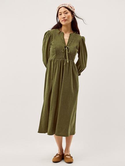 Monsoon Sara Corduroy Midi Dress, Khaki, Khaki