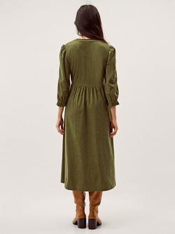 Monsoon Sara Corduroy Midi Dress, Khaki - view 2, Khaki