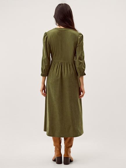 Monsoon Sara Corduroy Midi Dress, Khaki - view 2, Khaki