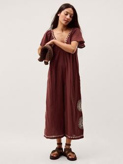 Monsoon Aurelia Embroidered Floral Jumpsuit, Brown, Brown