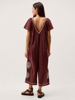 Monsoon Aurelia Embroidered Floral Jumpsuit, Brown - view 2, Brown