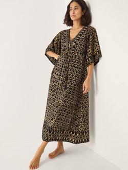 Monsoon Arti Heart Print Midi Kaftan containing LENZING™ ECOVERO™ Viscose, Black, Black