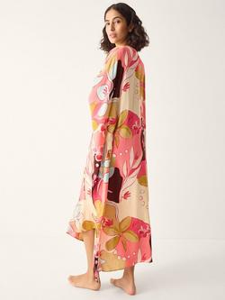 Monsoon Iris Floral Maxi Kaftan, Coral/Multi - view 2, Coral/Multi