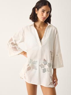 Monsoon Joanna Cutwork Beach Shirt, Ivory, Ivory