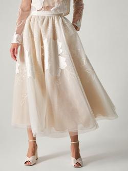 Monsoon Rhea Embroidered Floral Mesh Wedding Skirt, Ivory, Ivory
