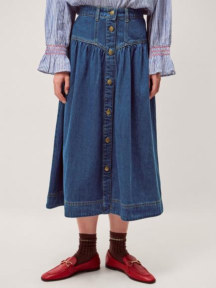 Monsoon Tamsin Button Down Denim Skirt, Mid Authentic Blue, Mid Authentic Blue