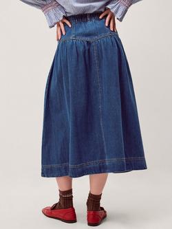 Monsoon Tamsin Button Down Denim Skirt, Mid Authentic Blue - view 2, Mid Authentic Blue