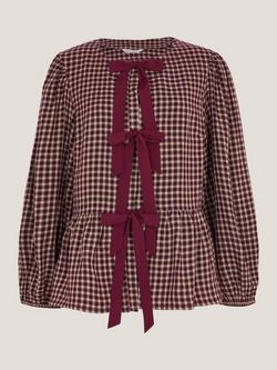 Monsoon Agatha Tie Front Top, Cherry, Cherry