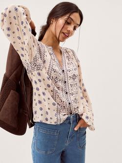 Monsoon Bonny Geometric Floral Shirt containing LENZING™ ECOVERO™ Viscose, Ivory, Ivory