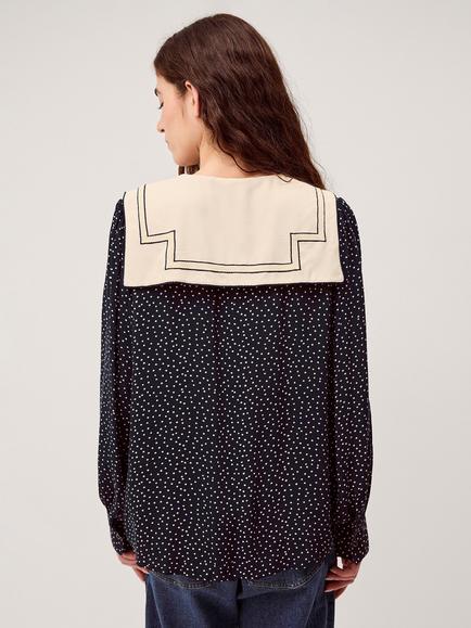 Monsoon Ivy Polka Dot Oversized Collar Top, Navy - view 2, Navy