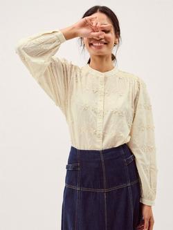 Monsoon Mel Embroidered Floral Shirt, Ivory, Ivory