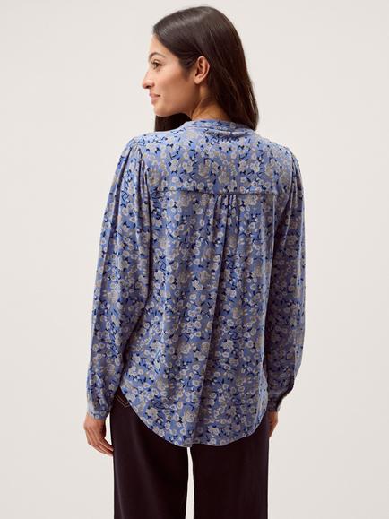 Monsoon Nina Floral Jersey Top, Blue - view 2, Blue