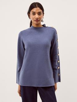 Monsoon Breda Button Detail Jumper, Blue, Blue