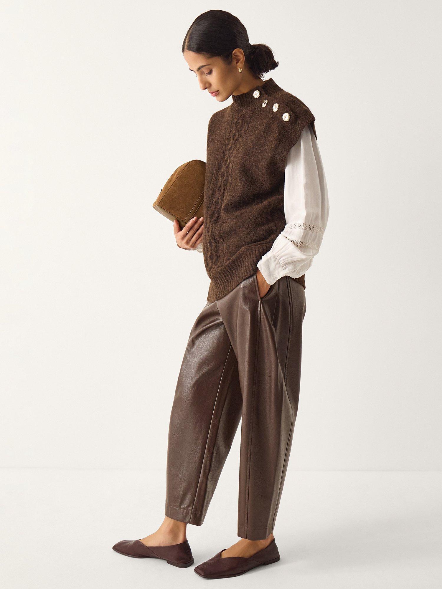 Product image 3 of 5, which shows Monsoon Coli Cable Knit Vest Top, Chocolate, S