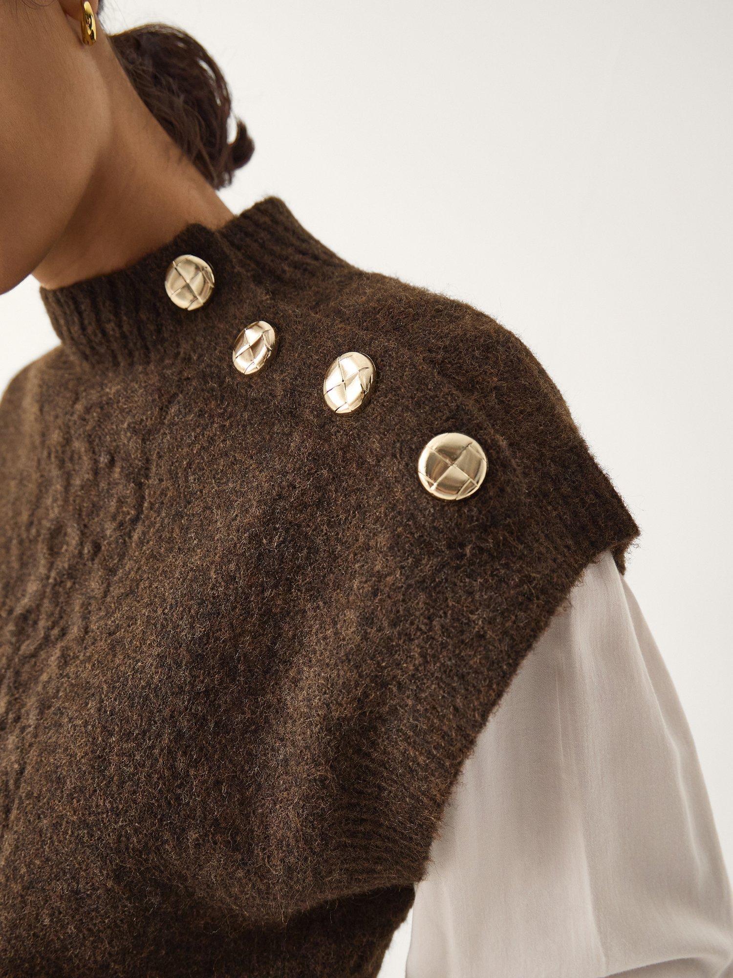 Product image 4 of 5, which shows Monsoon Coli Cable Knit Vest Top, Chocolate, S