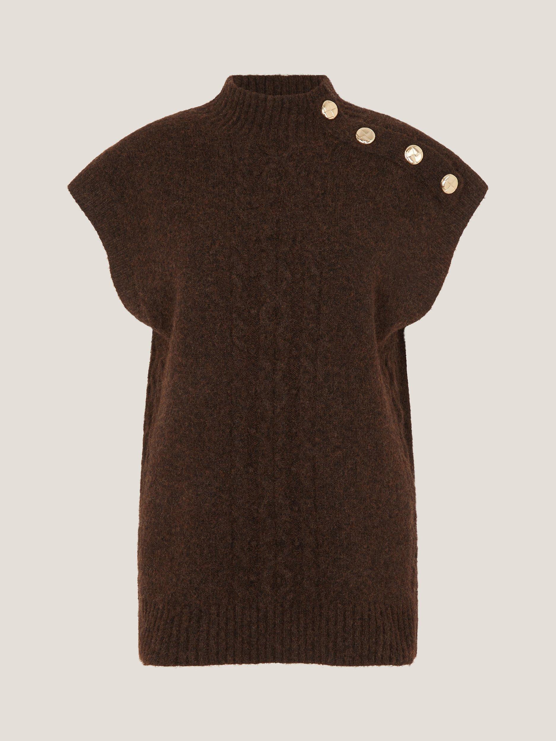 Product image 5 of 5, which shows Monsoon Coli Cable Knit Vest Top, Chocolate, S