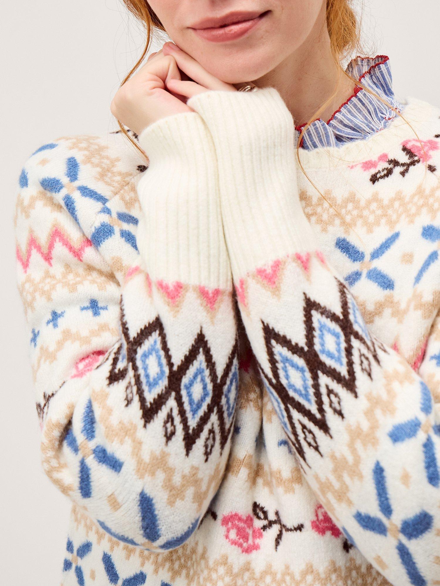 Product image 4 of 5, which shows Monsoon Fee Fair Isle Jumper, Ivory, S