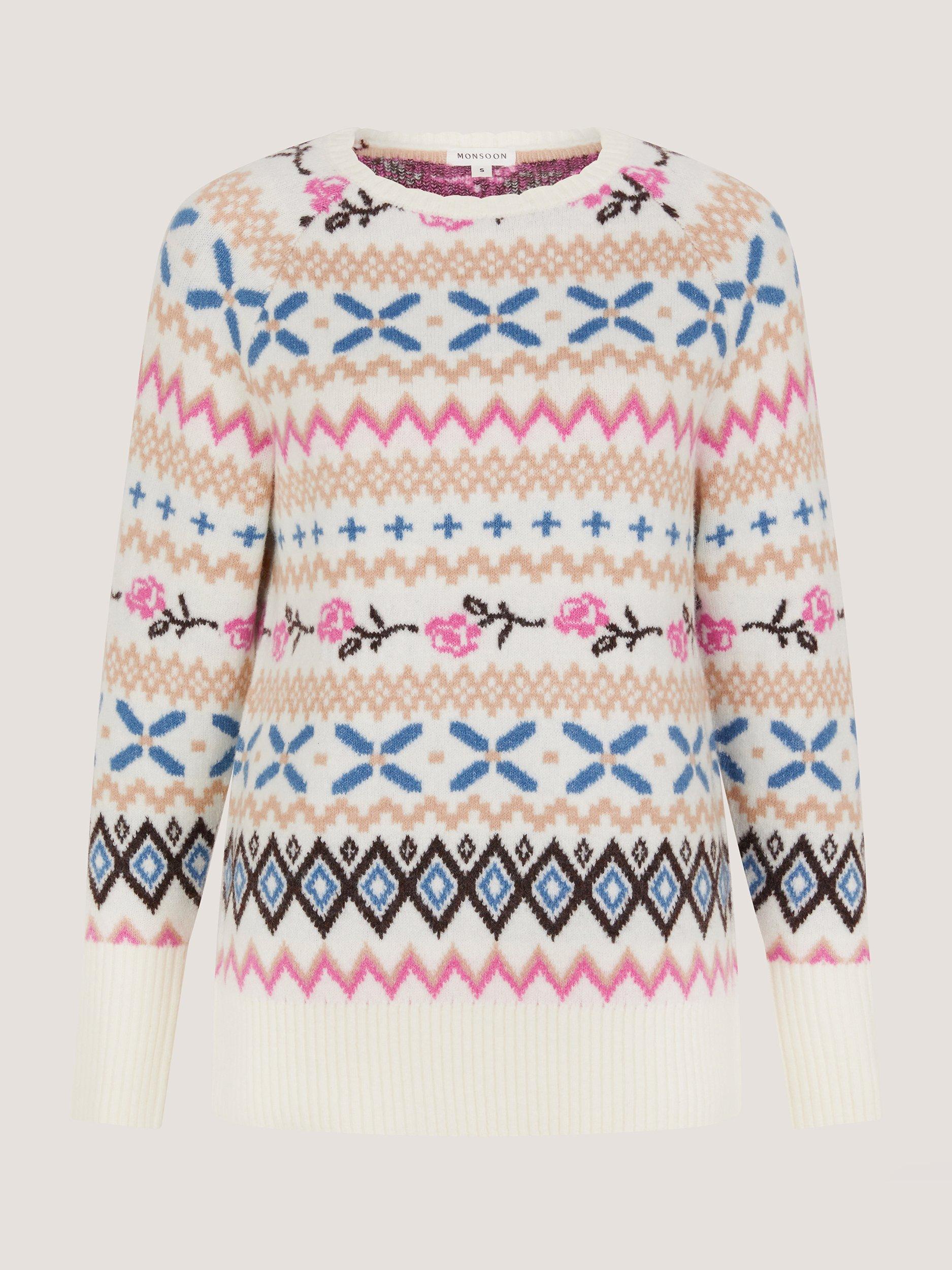 Product image 5 of 5, which shows Monsoon Fee Fair Isle Jumper, Ivory, S