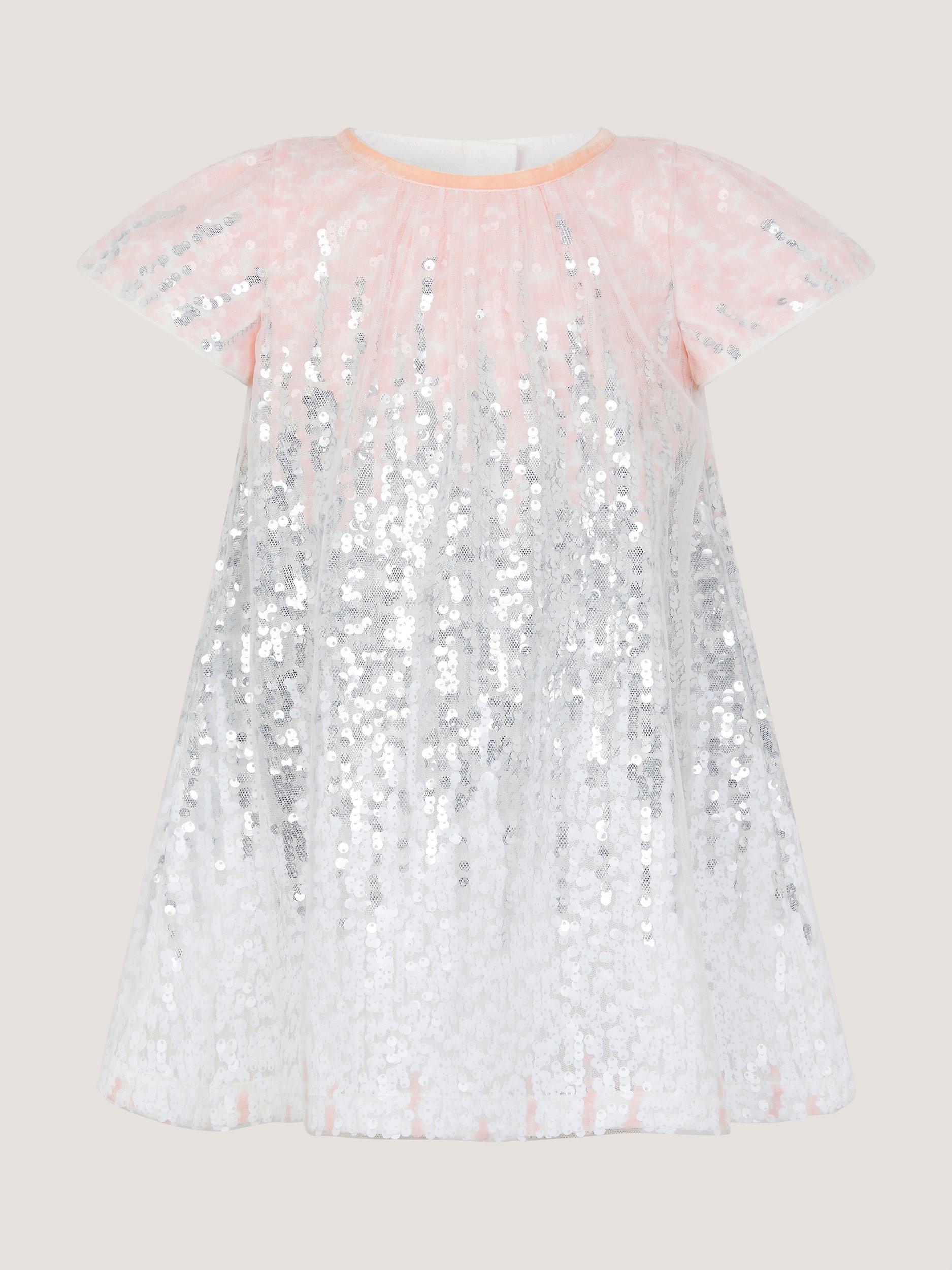 Product image 1 of 11, which shows Monsoon Baby Sequin Dress, Multi, 0-3 months