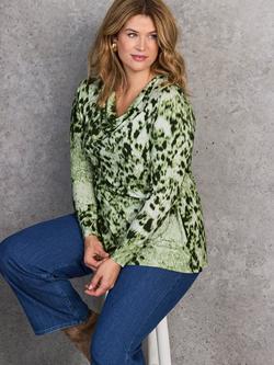 Live Unlimited Curve Cowl Neck Long Sleeve Top, Green/Multi - view 2, Green/Multi