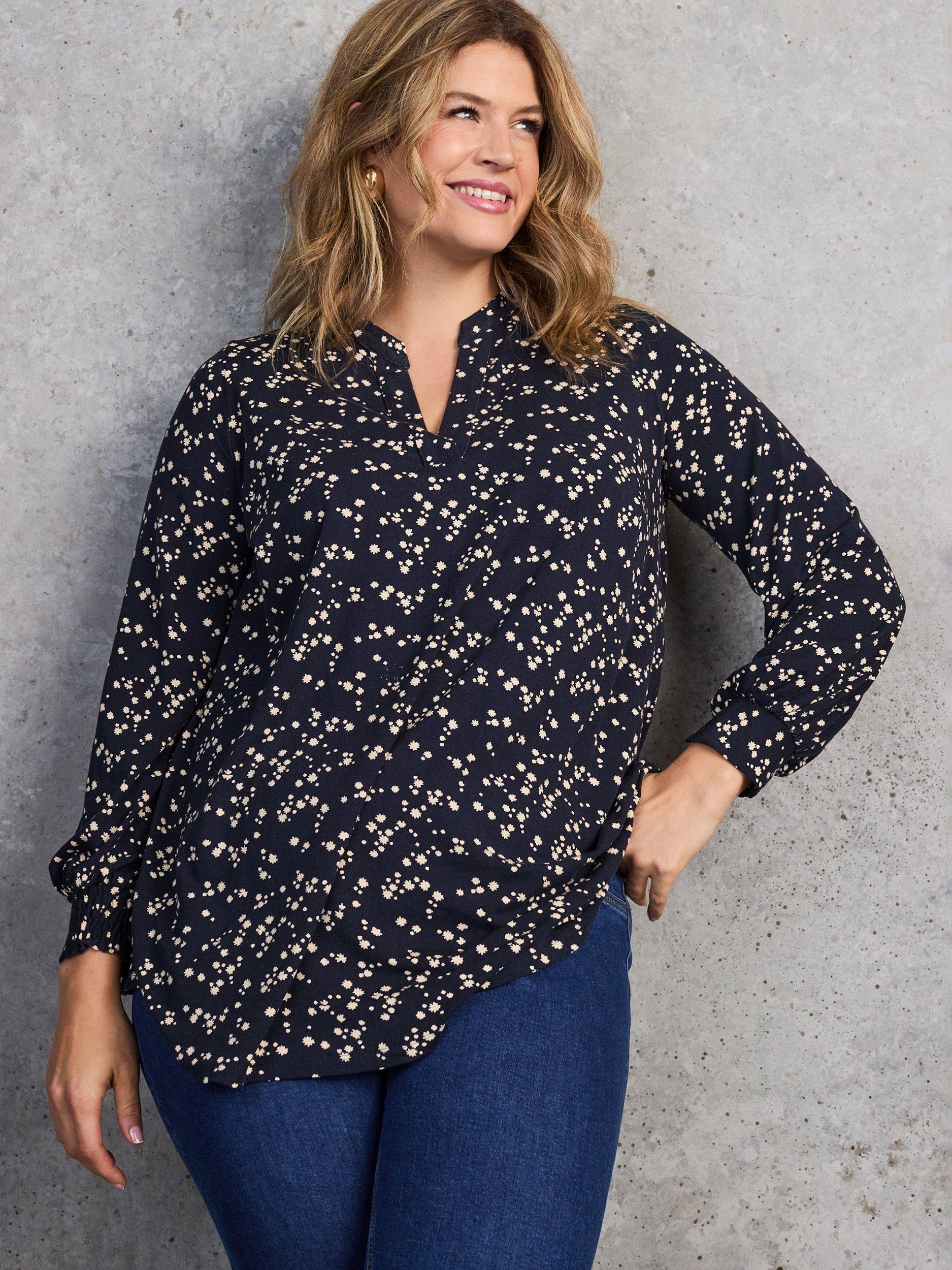 Product image 2 of 8, which shows Live Unlimited Curve Ditsy Print Tunic, Navy/White, 12R