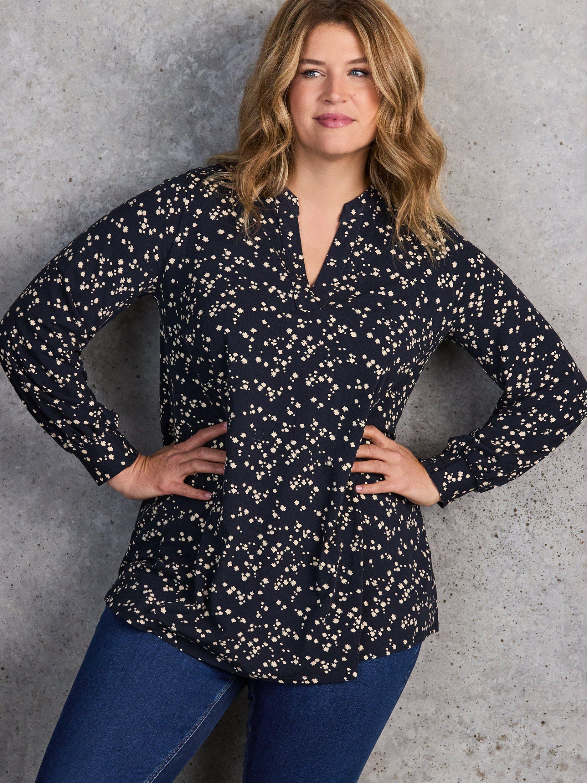 Product image 3 of 8, which shows Live Unlimited Curve Ditsy Print Tunic, Navy/White, 12R