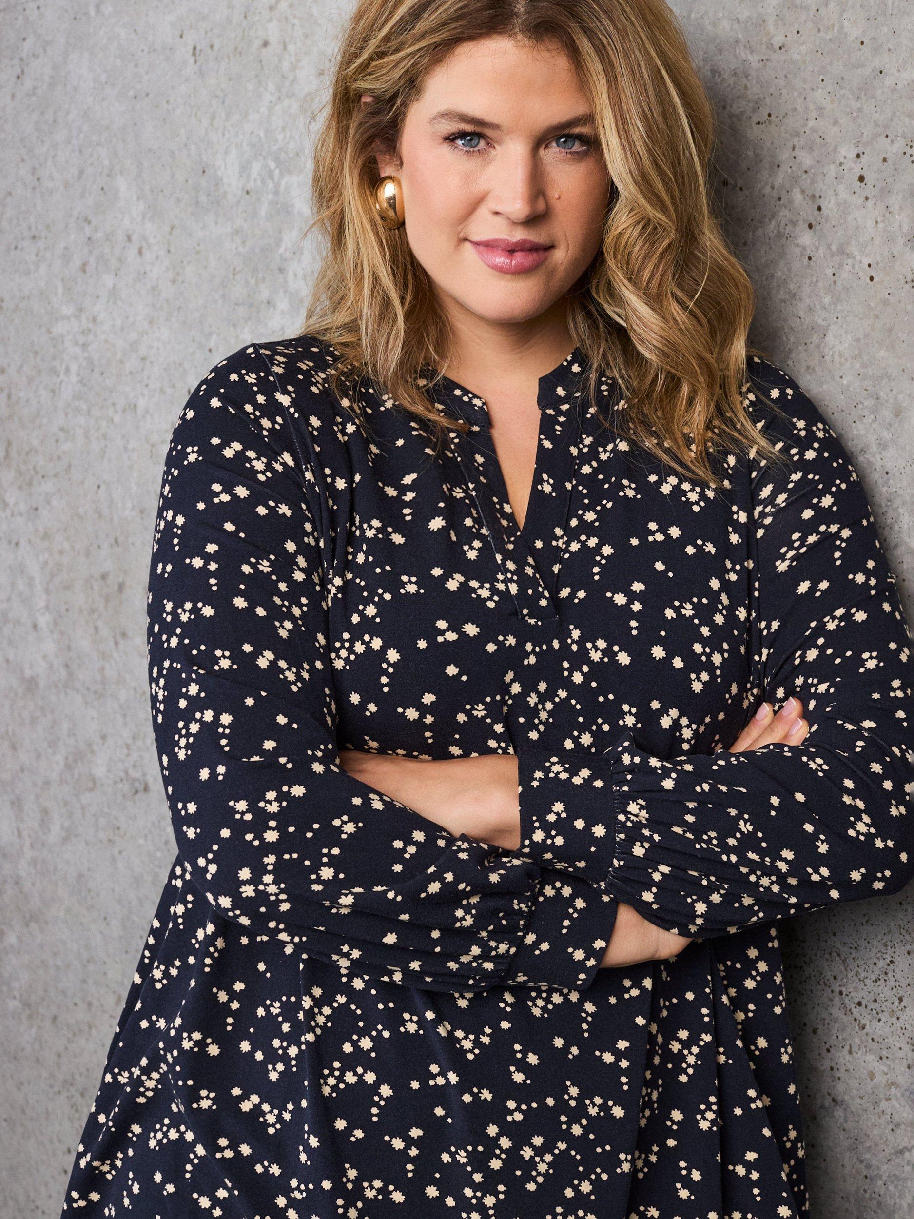 Product image 5 of 8, which shows Live Unlimited Curve Ditsy Print Tunic, Navy/White, 12R