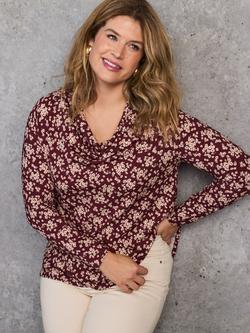 Live Unlimited Curve Cowl Neck Long Sleeve Top, Red - view 2, Red