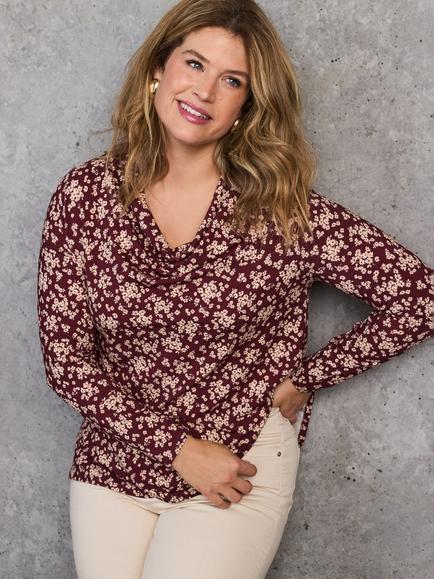 Live Unlimited Curve Cowl Neck Long Sleeve Top, Red - view 2, Red