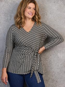 Live Unlimited Curve Petite Tie-Side V-Neck Top, Black/White, Black/White