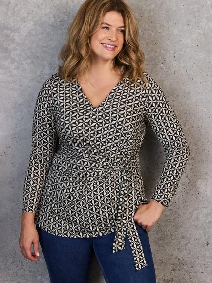 Live Unlimited Curve Petite Tie-Side V-Neck Top, Black/White - view 2, Black/White
