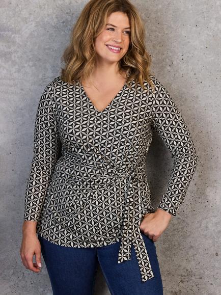 Live Unlimited Curve Tie-Side V-Neck Top, Black/White - view 2, Black/White