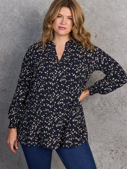 Live Unlimited Curve Petite Ditsy Print Tunic, Navy/White, Navy/White