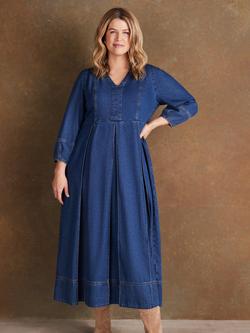 Live Unlimited Curve Denim V-Neck Midaxi Dress, Blue - view 2, Blue