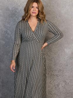 Live Unlimited Curve Geo Print Collar Wrap Jersey Dress, Black/White - view 2, Black/White