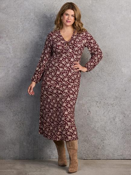 Live Unlimited Curve Ditsy Tie Keyhole Jersey Dress, Red, Red