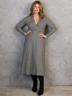 Live Unlimited Curve Geo Print Collar Wrap Jersey Dress, Black/White, Black/White