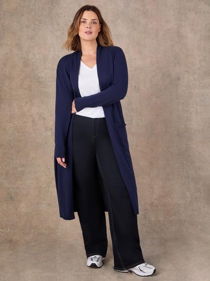 Live Unlimited Open Neck Longline Cardigan - view 2, Blue