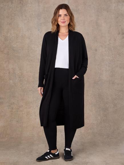 Live Unlimited Open Neck Longline Cardigan, Black