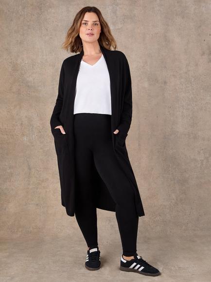 Live Unlimited Open Neck Longline Cardigan - view 2, Black