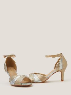 Monsoon Meg Metallic Heeled Open Toe Sandals, Gold, Gold