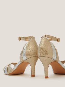 Monsoon Meg Metallic Heeled Open Toe Sandals, Gold - view 2, Gold