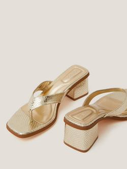 Monsoon Tilly Toe Post Heeled Mules, Gold - view 2, Gold