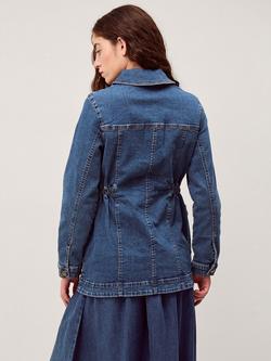 Monsoon Mabel Longline Denim Jacket, Mid Authentic Blue - view 2, Mid Authentic Blue