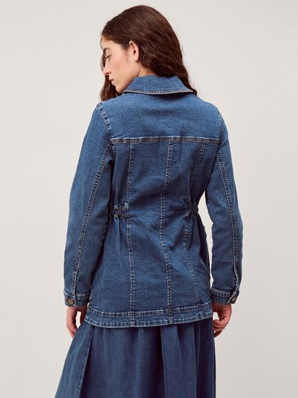Monsoon Mabel Longline Denim Jacket - view 2, Mid Authentic Blue