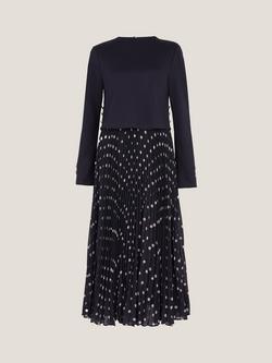 Monsoon Daisy Spot Midi Dress, Navy, Navy