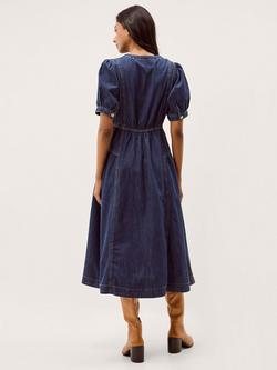 Monsoon Eliza Denim Midi Dress, Mid Authentic Blue - view 2, Mid Authentic Blue