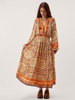 Monsoon Ines Boho Print Midi Dress containing LENZING™ ECOVERO™ Viscose, Stone, Stone