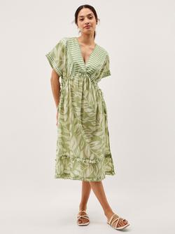 Monsoon Lillie V-Neck Leaf Print Dress, Green, Green