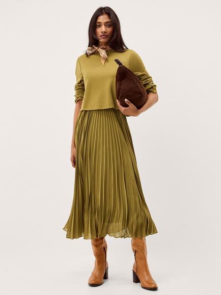 Monsoon Penny Pleated Skirt Jumper Dress, Olive, Olive